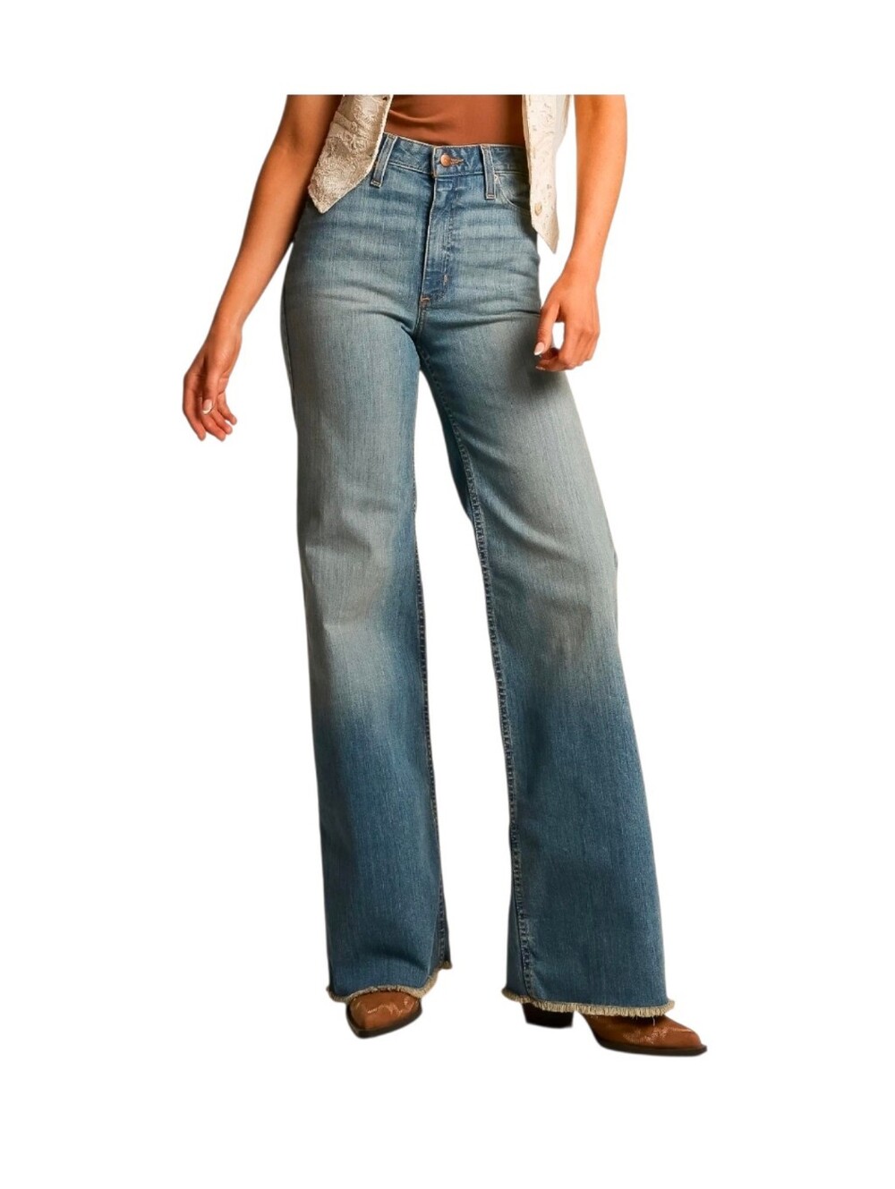 Kimes Ranch Olivia Jeans Women Size 8 Blue Wide Leg High Rise Western Boho